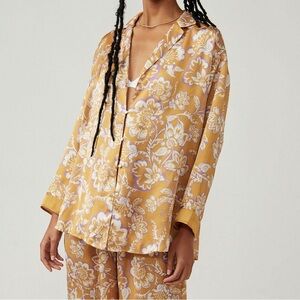 Free People Golden Combo Dreamy Days Button Down Pajama Shirt Medium